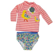NWT Baby Boden Girls 3-6 Months Pink Duck Appliqu  Rash Guard Swim Suit Set