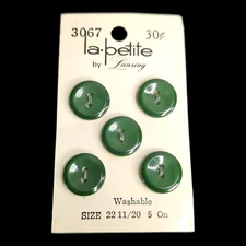 Lot 5 Buttons VTG Forrest Green 14 mm Flat 2 Hole La Petite 3067
