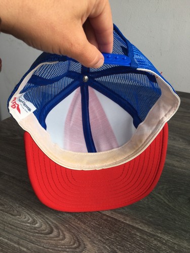 Vintage Lucky Stripes ADJ Snapback Rare Blank Hat Football NFL Red White Blue - Picture 6 of 7