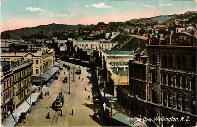 Wellington New Zealand Lambion Quay Street View  Antique Postcard Unposted