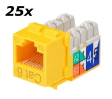 25 Pack Lot CAT6 Network RJ45 Port Punch Down Keystone Snap-In Jack Yellow