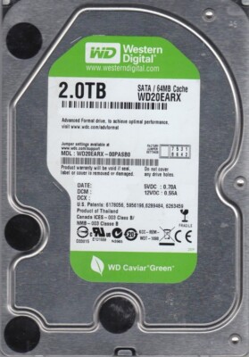 2 TB SATA Western Digital WD20EARX-00PASB0 5400rpm 64MB HDD 3.5'' Festplatte Neu