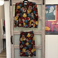 Vtg 70s Nipon Boutique Multicolored Jacket w/ Skirt 2 Piece Top Sz 10 Skirt Sz 8
