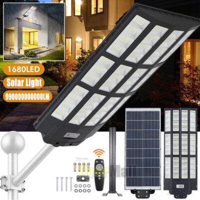 Commercial 2000W LED Solar Street Light IP67 Dusk-to-Dawn Road Lamp+Timer+Pole