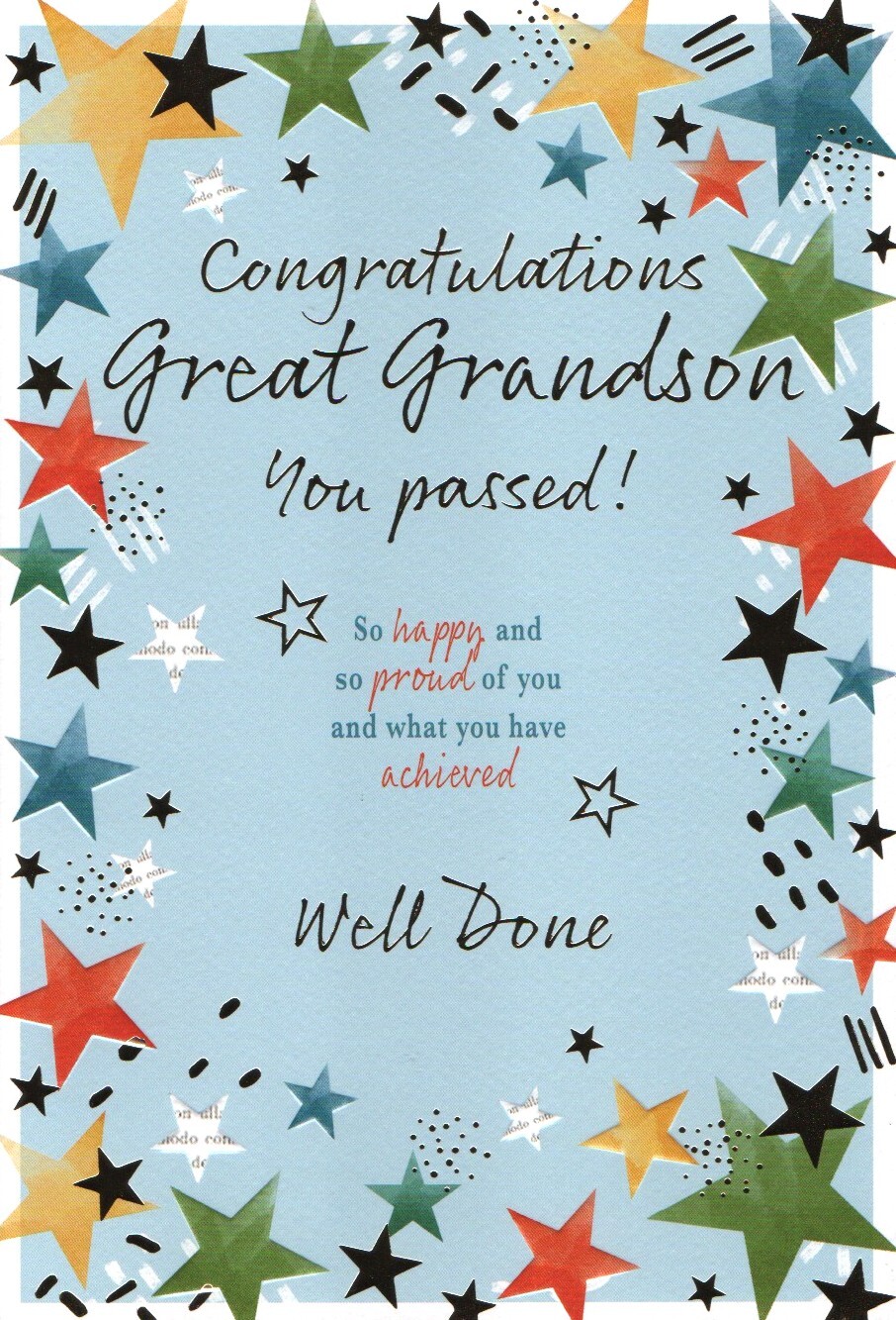 Congratulations Card GREAT GRANDSON. You passed/driving test/exams. 9"" Card.