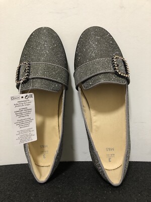 Marks & Spencer Glitzer Halbschuhe Mokassins flache Schuhe UK 3 EU 35,5 Grau