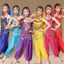 Children Belly Dancing Top Pants Suits Kids Girls Festival Party Fancy Costumes 