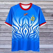 R Congo Inspired Blue Soccer Jersey African Football Fan Shirt Reprint