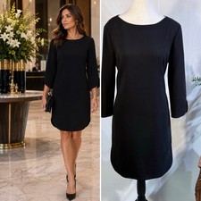 💥Eliza J Black Curved Hem Shift Dress 3/4 Sleeve Minimal Chic LBD Size 8💚
