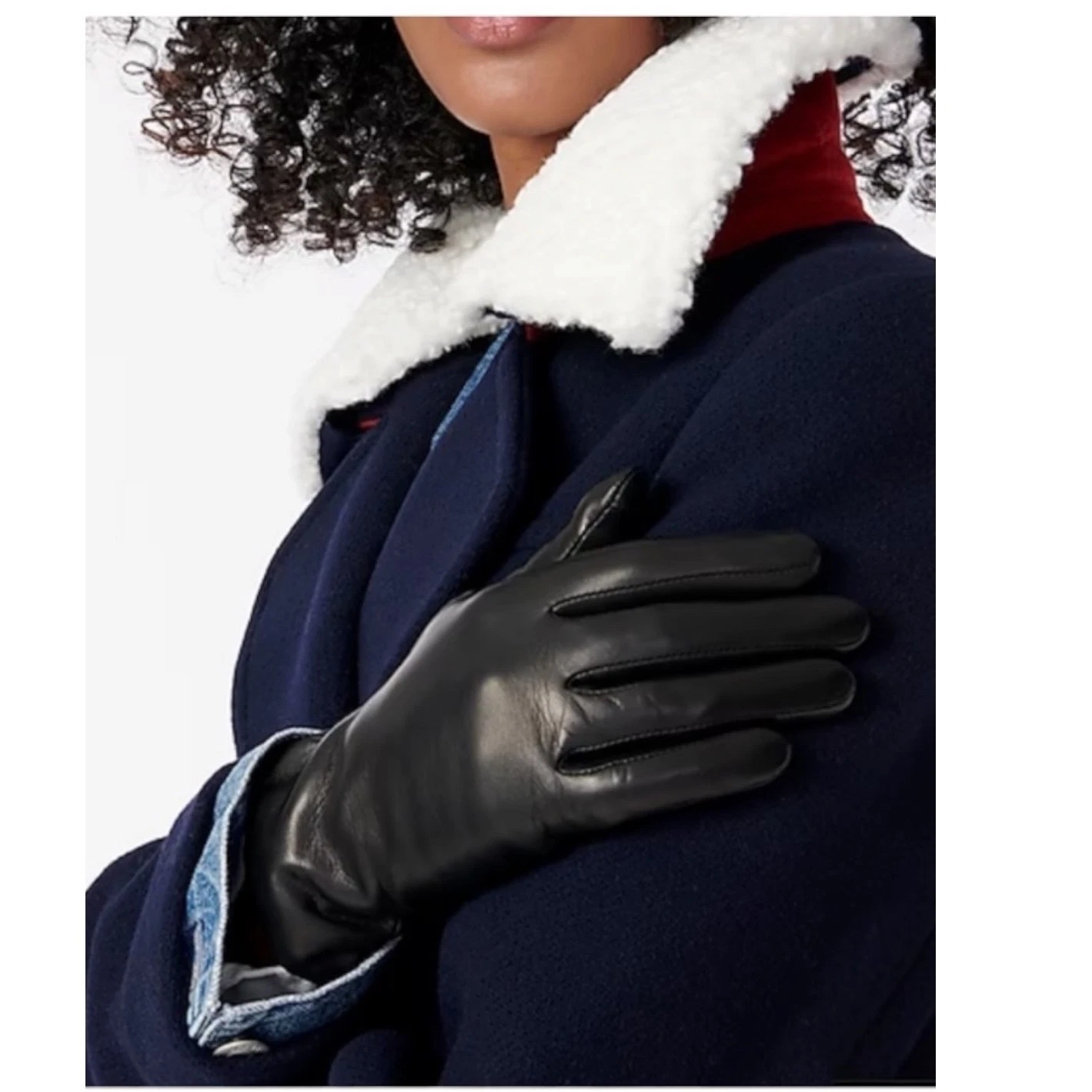 J.Crew Black Leather Cashmere Lined Tech Touch Gloves Womens Size L NEW B5086