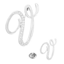 Letter Brooch Pins, 2 Sizes Rhinestone Alphabet V Letter Badges Pin, Silver Tone