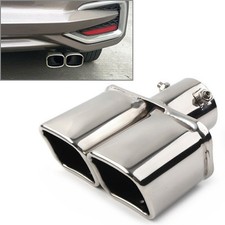 Silver Dual Car Rear Exhaust Pipe Tail Muffler Tip Square Accessories Universal