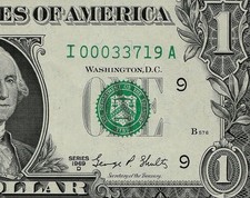 1969D $1 Federal Reserve Note Minneapolis District Low Serial Number I00033719A