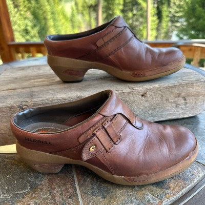 MERRELL Luxe Plunge Clogs Mules Womens 8 Leather Wrap Heel Comfort Shoes Office