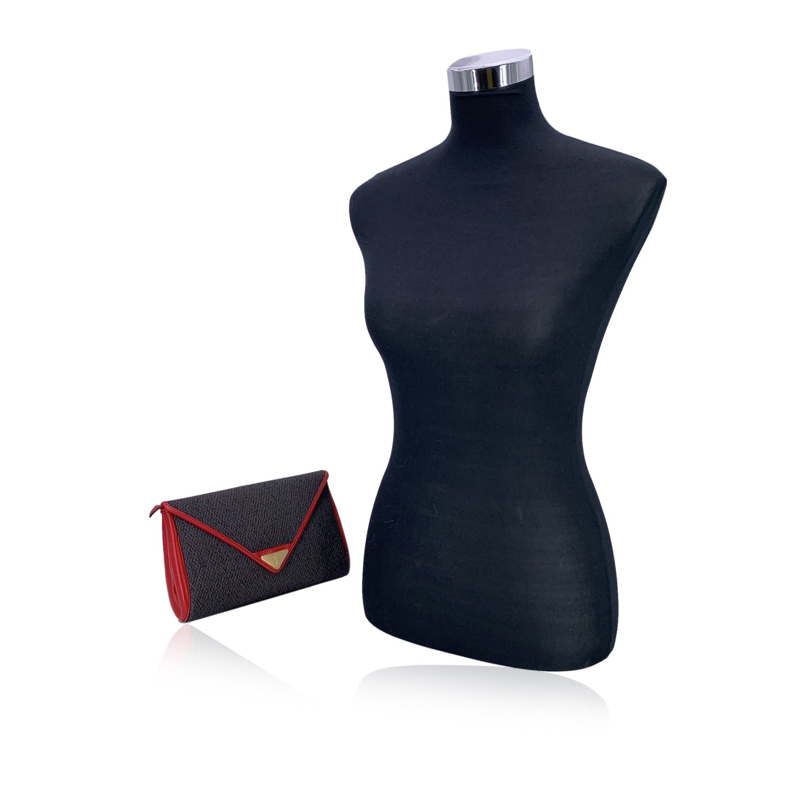 Borsa a mano Yves Saint Laurent in tela testurizzata grigia e rossa