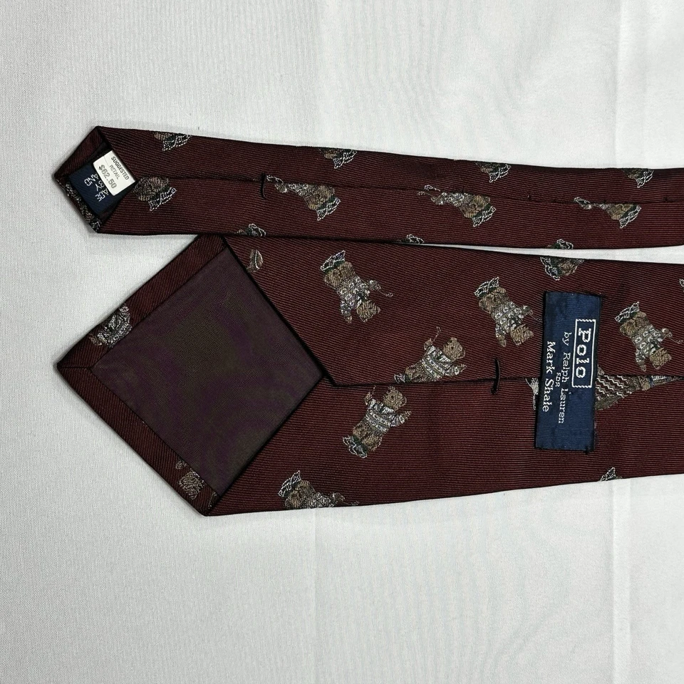 Corbata POLO Ralph Lauren Mark Shale Bear para hombre años 90 DE COLECCIÓN RARA seda a cuadros EE. UU. Foto 3 de 4