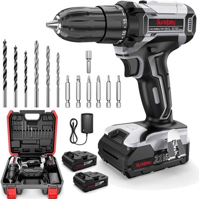 PowerSet 21V Akku-Bohrschrauber mit Doppelakkus & LED, 2-Gang, 45Nm