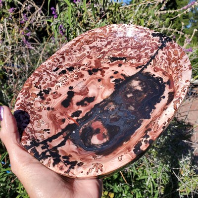 Picture Jasper Dendrite WOW!! Large PINK Pattern Dish Bowl Crystal 1140 grams