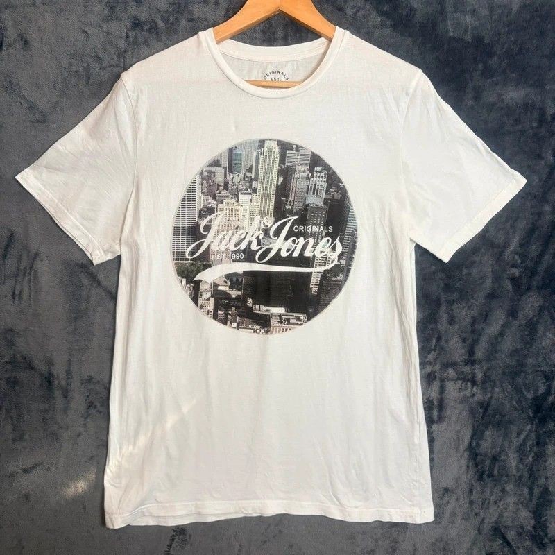 Camiseta Jack & Jones Blanca Gráfica Talla XL Cuello Redondo Manga Corta Algodón Camiseta