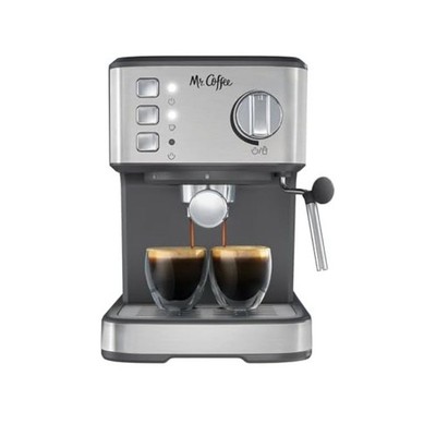 Mr. Coffee Compact Espresso Maker Machine Steam Wand 15 Bar Pump Silver NEW