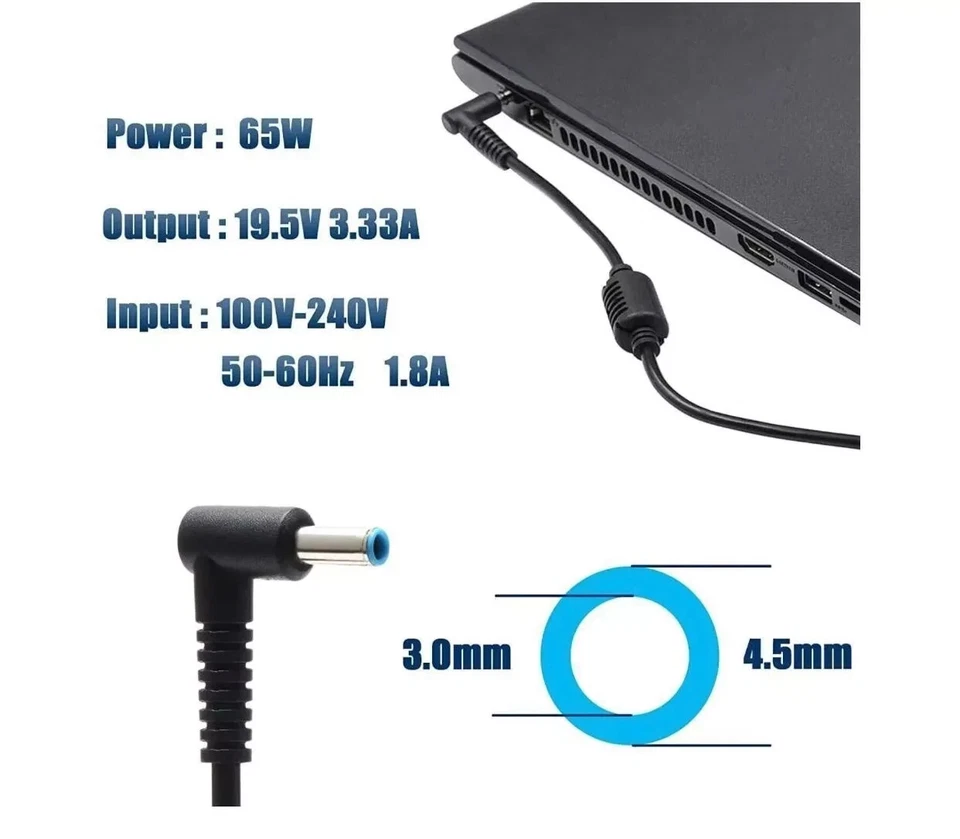 JOBLOT 10X ORIGINAL HP BLUE TIP PIN LAPTOP CHARGER 65W 19.5V 3.33A FAST DELIVERY - Image 3 of 3