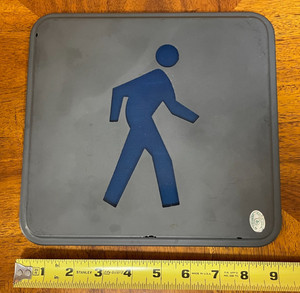 Vintage BLUE GLASS Walk Lens Sign Traffic Signal Pedestrian EXCELLENT CONDITION