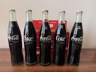 Coca-Cola Returnable Glass Bottle Lot of 5, 16 fl oz w/ Refund Carton Carrier