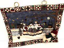 Vtg 14" QUILTED WALL HANGING "Winter Quilt Guild XMAS SNOWMAN Handmade Primitive