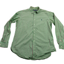Ralph Lauren Shirt Mens Large Long Sleeve Button Front Stripes Custom Fit Green