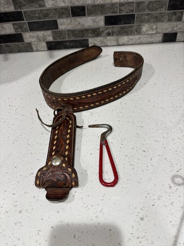 VTG Farrier Tool Hoof Pick England With Hand Tooled Leather Saddle Holster