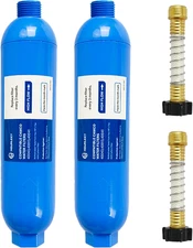 2Pack RV Inline Water Filter with 2Flexible Hose Protector Reduce Bad TasteOdors
