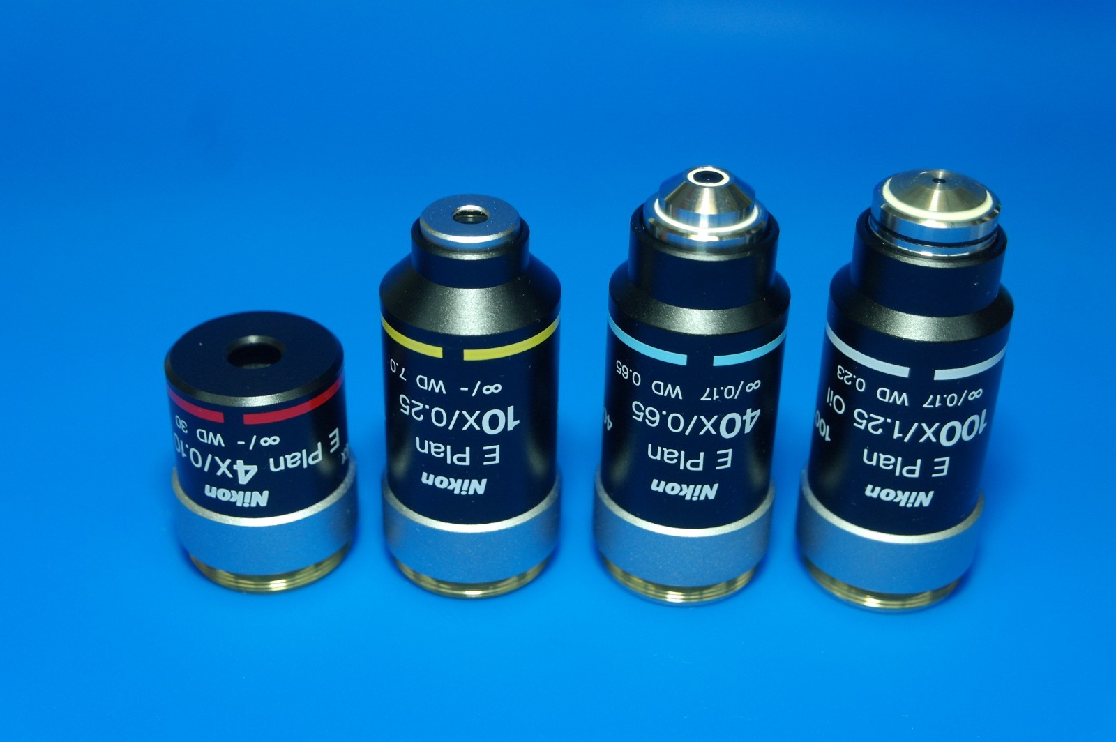 Nikon E Plan Objective Lens Set of (4) 4x, 10x, 40x, 100x Oil Immersion