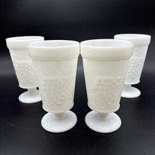 Vtg Anchor Hocking White Milk Glass Footed Goblets Colony Harvest Grape Set of 4