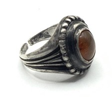 Vintage Signed M Sterling Silver Carnelian Cabochon Open Band Ring Size 8