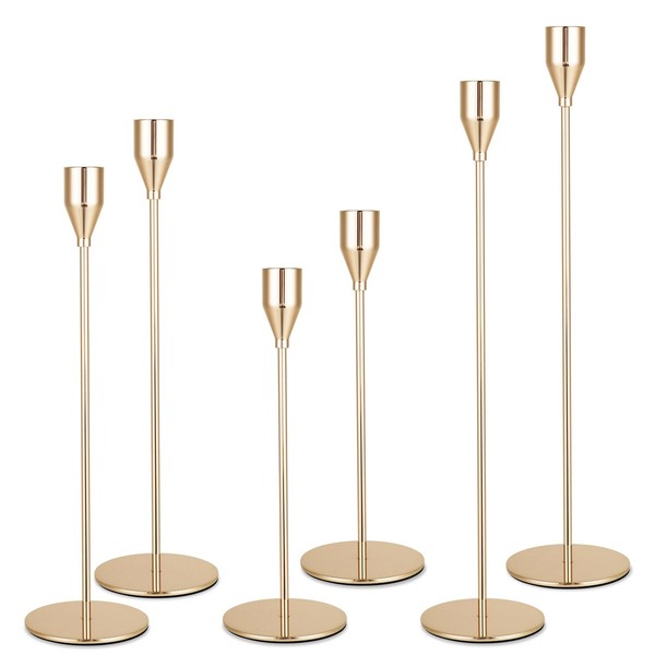 KerzenstäNder Set Gold Metall Stabkerzenhalter Hochzeit Party Deko 6 Teilig 33Cm-image