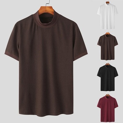 Sommer Herren Mock Rollkragen Pullover T-Shirt/Oberteile Strickpullover Slim Fit Tee ~
