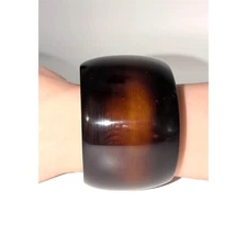 Vintage Cognac Stripe Simichrome Tested Heavy Wide Bangle Bracelet 88.27g