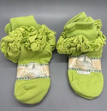 Vintage Frilly 90s Anklets Socks Girls 6-7.5 Double Ruffle Cuff USA Cotton Green