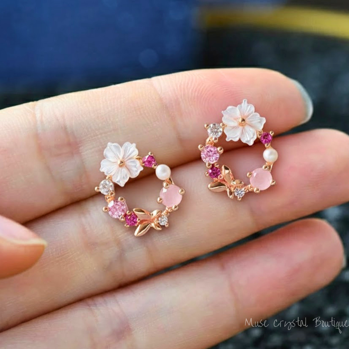 Dainty Flower Pearl Minimalist Women Stud Earrings 925 Sterling Silver Gift