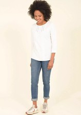 BRAKEBURN Women's White Crinkle Embroidered Blouse BRAND NEW Tunic Fit UK12