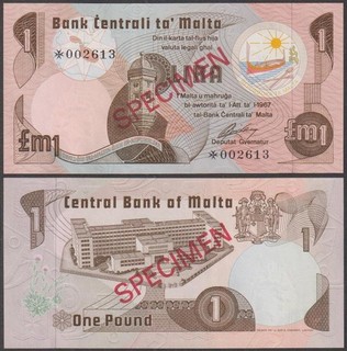 Malta SPECIMEN 1 Lira L. 1967 (1979) UNC P CS1