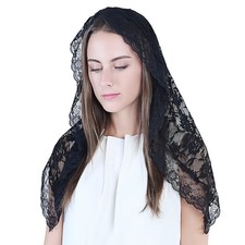 Lace Mantilla Catholic Chapel Veil Head Covering for Church Latin Mass Black
