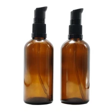 2PCS Upscale Amber Glass Refillable Pump Press Lotion Bottles Container Jars Pot