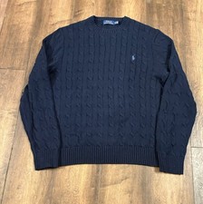 Polo Ralph Lauren Sweater Womens XL Navy Blue 100 Cotton Cable Knit Crew Neck