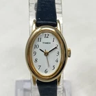 Vintage Timex Cavatina Watch Women Gold Tone Leather New Battery SMALL 7.5" 2004