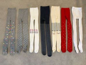 Girl’s Colorful Tights Lot Of 7 Polka Dot Bunny Easter Cat Heart  Size 12-14