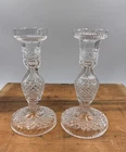 2 WATERFORD Alana Pattern Crystal Reversible Candle Holders 7.5" Signed Vintage