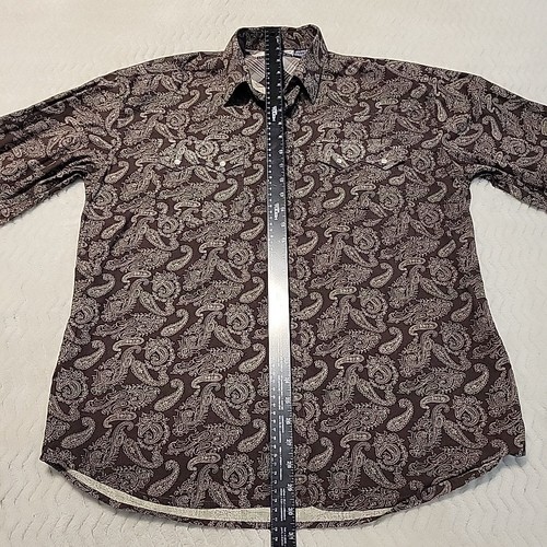 Roper Western Wear Pearl Snap Shirt Mens Medium Brown Paisley Long Sleeve - Picture 6 of 7