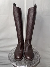 Gucci Guccissima GG Logo Womens Chocolate  Tall Knee High Riding Boots Size 37