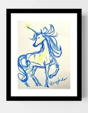 GUAJARDO Original Sketch of Unicorn Snow Queen 11X8.5 Paper Signed Art
